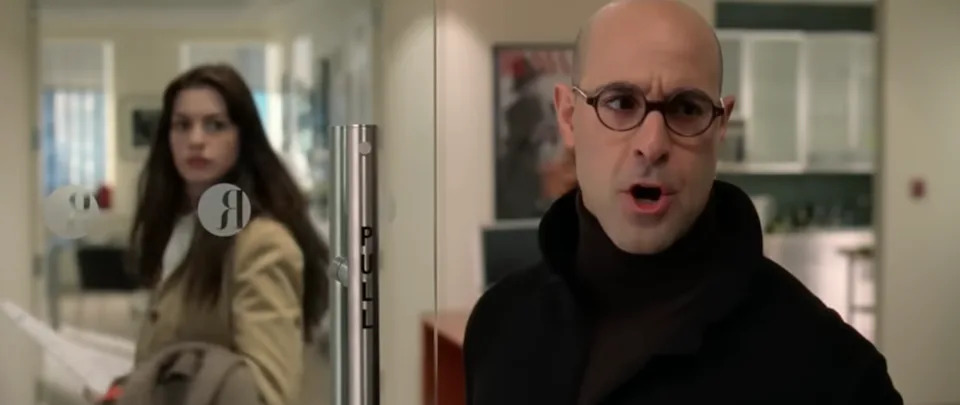 Anne Hathaway and Stanley Tucci in "The Devil Wears Prada"