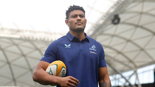 Miles Amatosero poses at Allianz Stadium after being named in the Wallabies squad.