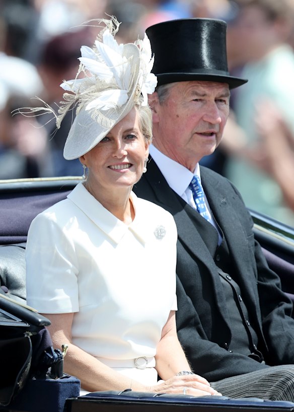 Sophie, Duchess of Edinburgh, wearing a Roland Mouret dress, with Princess Anne’s husband, Vice Admiral Timothy Laurence.