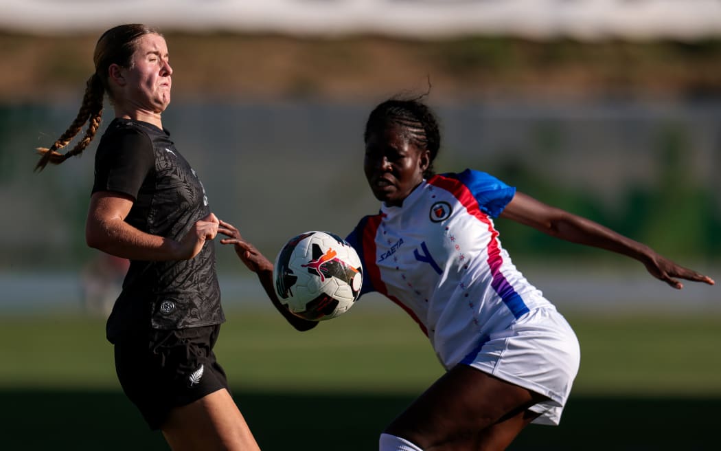 Manaia Elliott of the Football Ferns in action against Haiti.