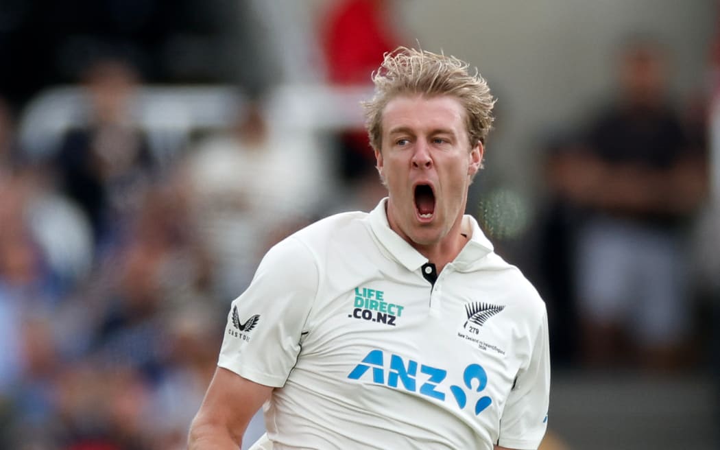 Kyle Jamieson of New Zealand celebrates