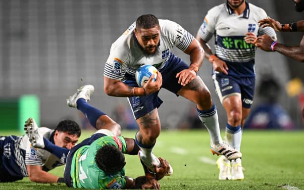 Ofa Tu'ungafasi of the Blues, Blues v Fijian Drua, round 7 of the 2026 Super Rugby Pacific rugby union competition at Eden Park.