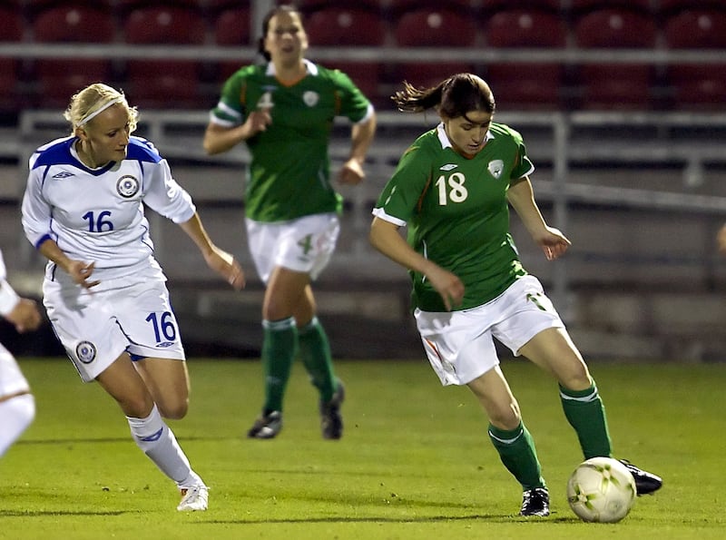 Katie Taylor during her last game for the Republic of Ireland, a World Cup qualifier against Kazakhstan in 2009. Photograph: Neil Danton/Inpho