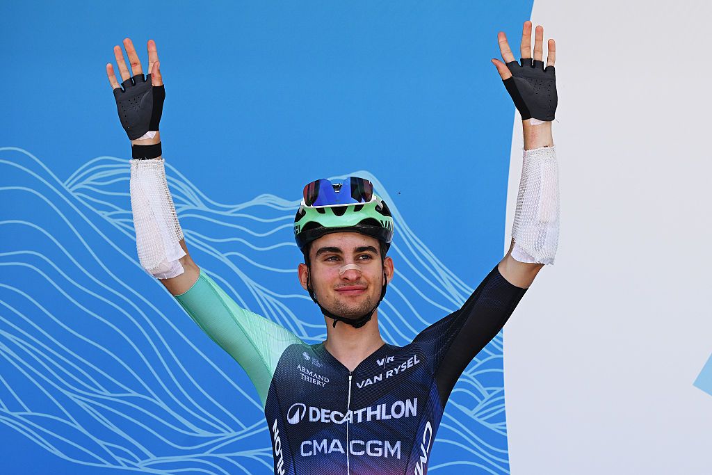BEAUFORT, FRANCE - JUNE 14: Paul Seixas of France and Team Decathlon CMA CGM prior to the 78th Tour Auvergne-Rhone-Alpes 2026, Stage 8 a 120.1km stage from Beaufort to Plateau de Solaison - Brison 1497m / #UCIWT / on June 14, 2026 in Beaufort, France. (Photo by Dario Belingheri/Getty Images)