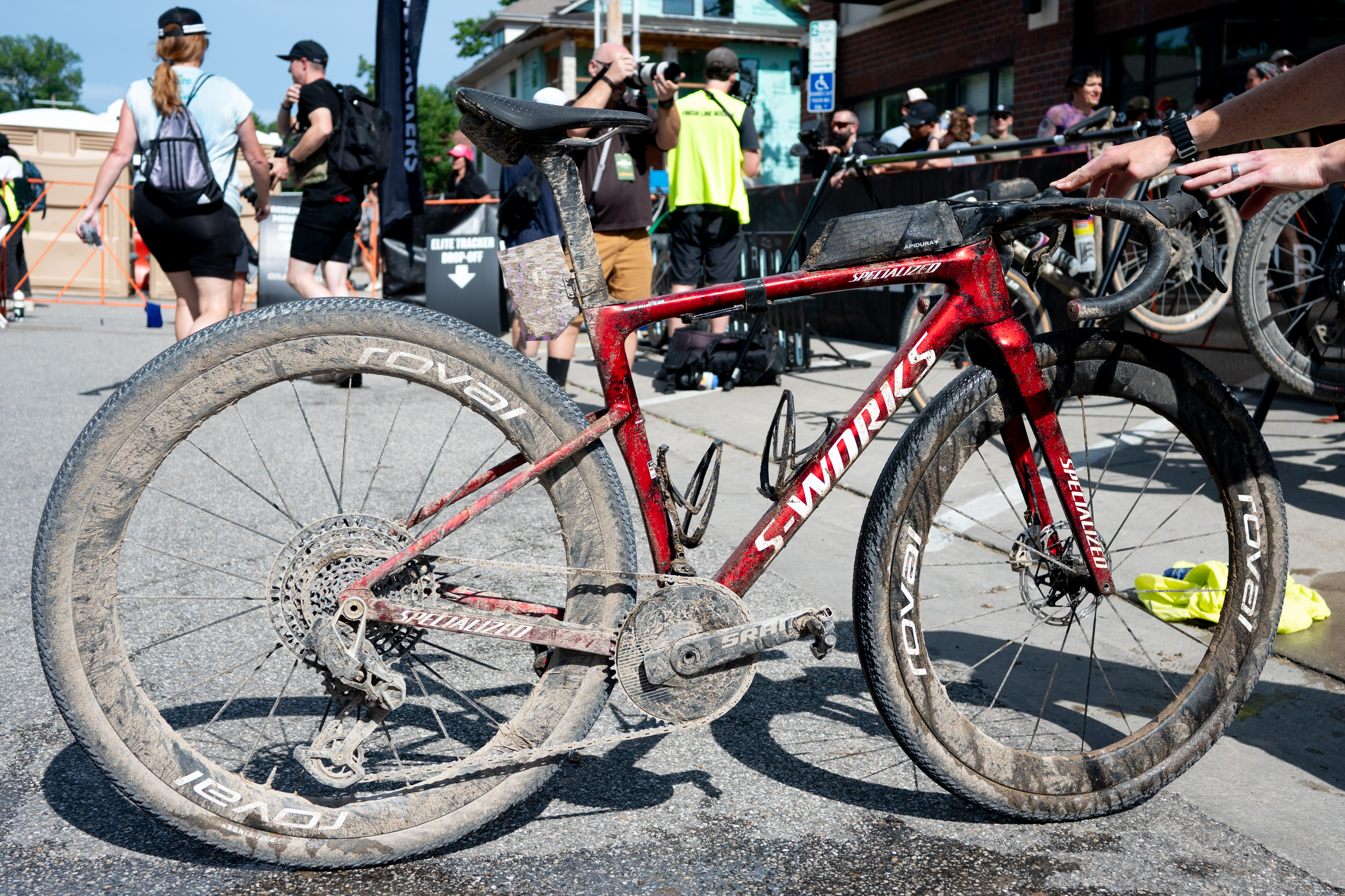Photos of the bikes from the finish line of Unbound Gravel 2026
