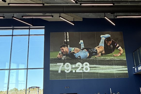 The photo of James Tedesco’s match-winning try at NSW Rugby League HQ.