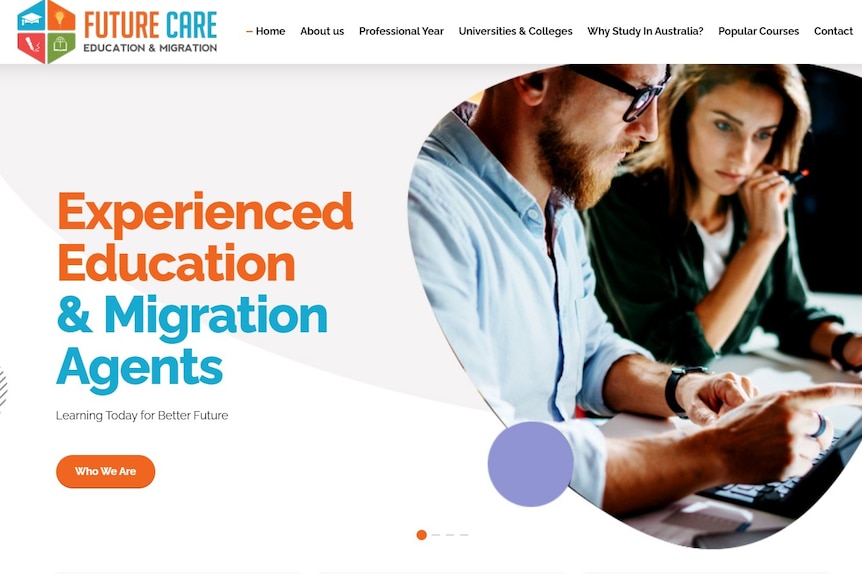 A website showing the text "experienced education & migration agents".