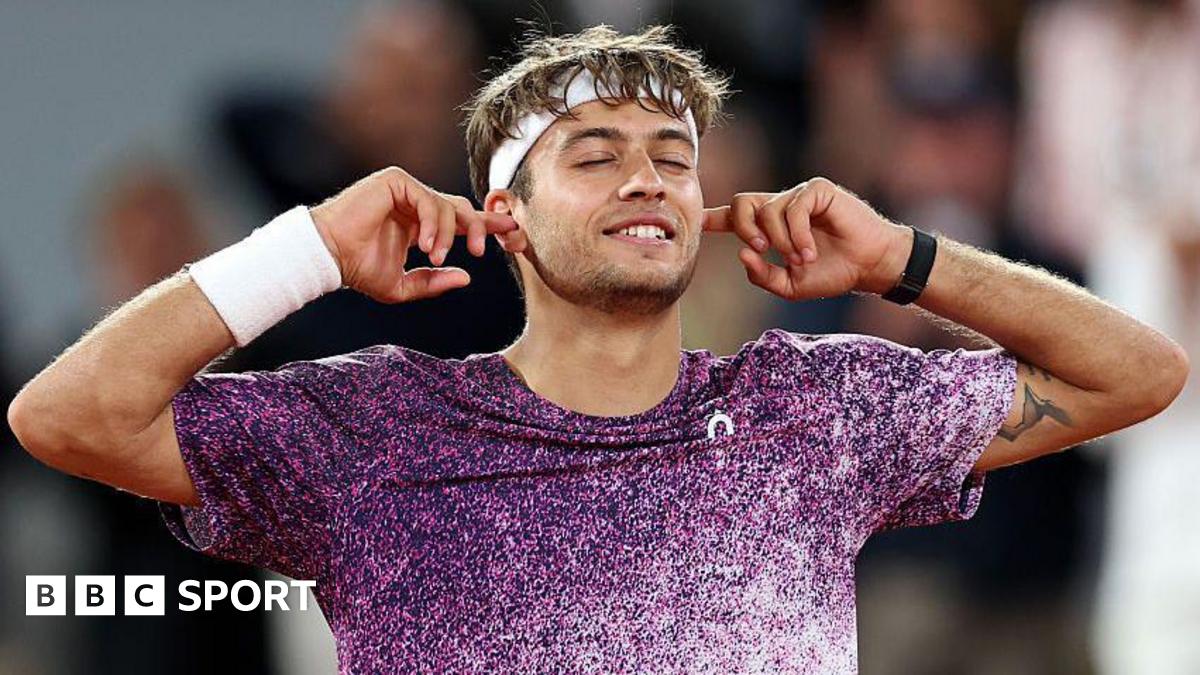 Flavio Cobolli of Italy celebrates match point against Felix Auger-Aliassime of Canada