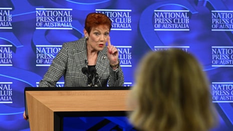 Pauline Hanson responds to Guardian journalist’s press club question with personal attack – video