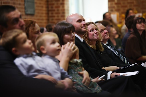 Jenny Piper’s family during the funeral service at St Augustine’s Church in Sydney.