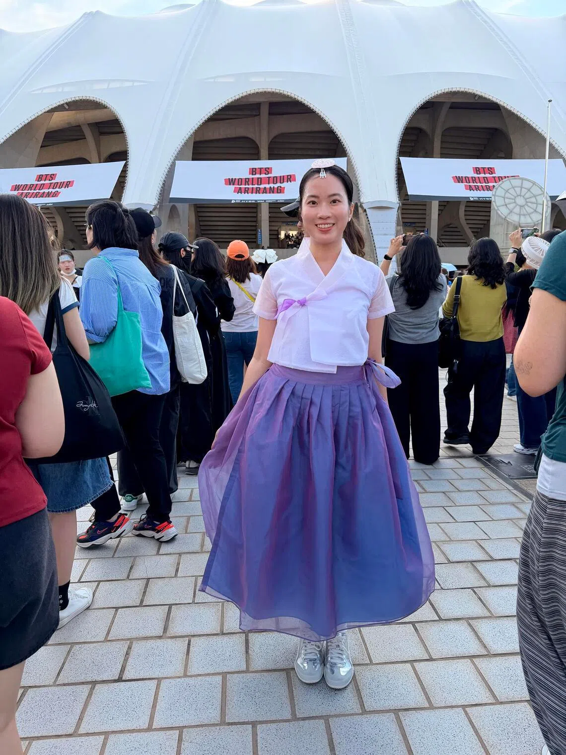 Katherine Wei attended her first BTS concert in Busan on June 13 wearing a hanbok she had ordered through a shopping concierge service.