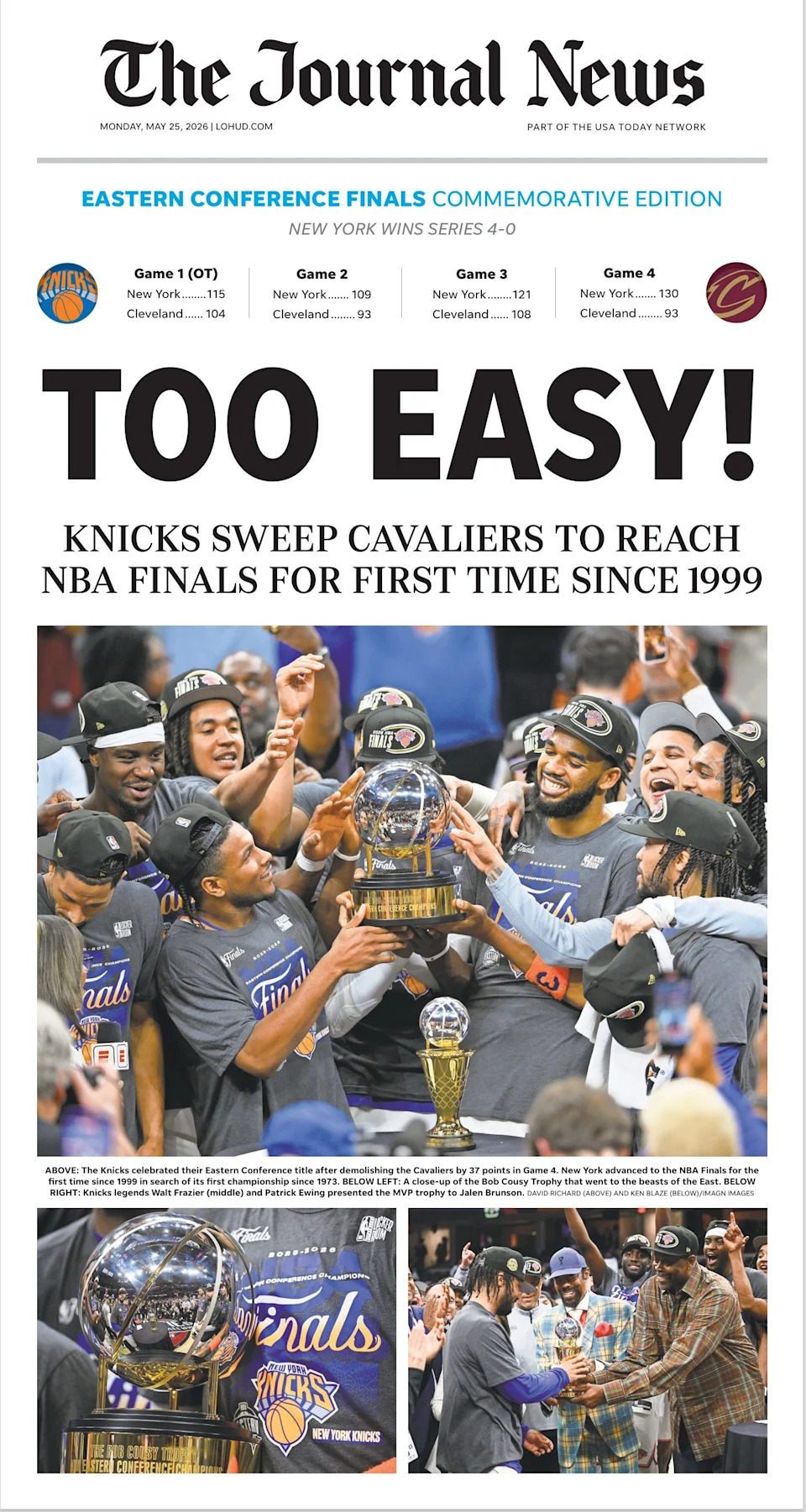 After the New York Knicks captured their first Eastern Conference championship since 1999, The News Journal crafted a commemorative page print.