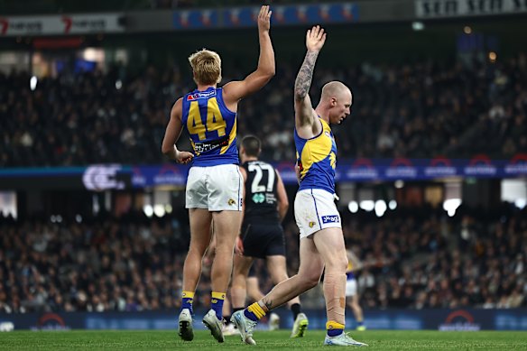 Bailey Williams celebrates a goal against Carlton on Saturday.