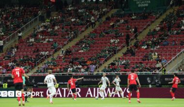 South Korea and Czech Republic play in front of a stand with a number of empty seats