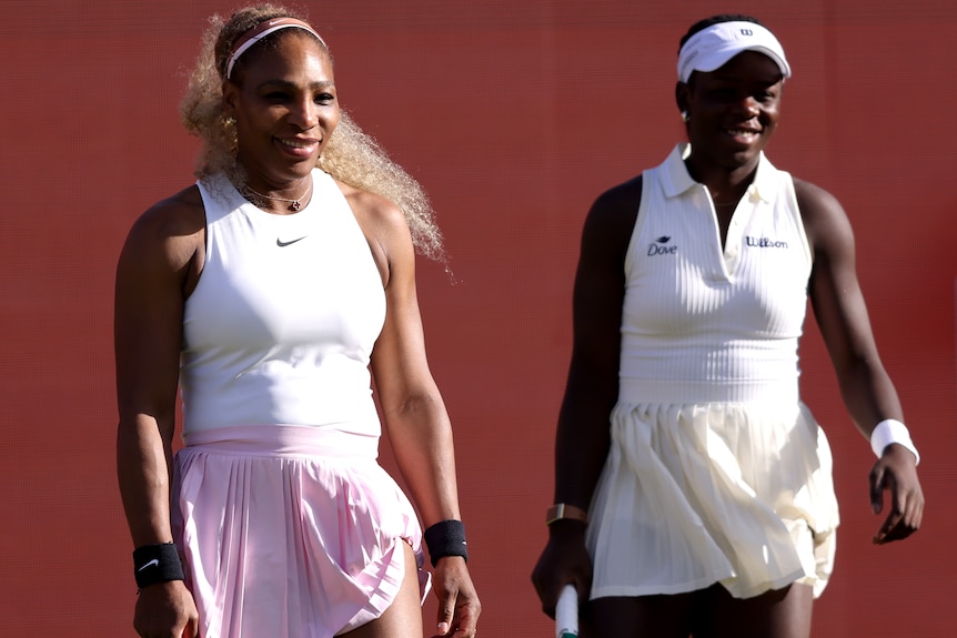 Serena Williams and Victoria Mboko during their doubles match at Queen's.