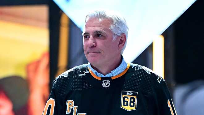 Ron Francis PITTSBURGH, PA - FEBRUARY 18: Ron Francis takes the ice during Jaromir Jagr's jersey retirement ceremony before the game between the Pittsburgh Penguins and the Los Angeles Kings at PPG Paints Arena on February 18, 2024 in Pittsburgh, Pennsylvania. (Photo by Joe Sargent/NHLI via Getty Images)