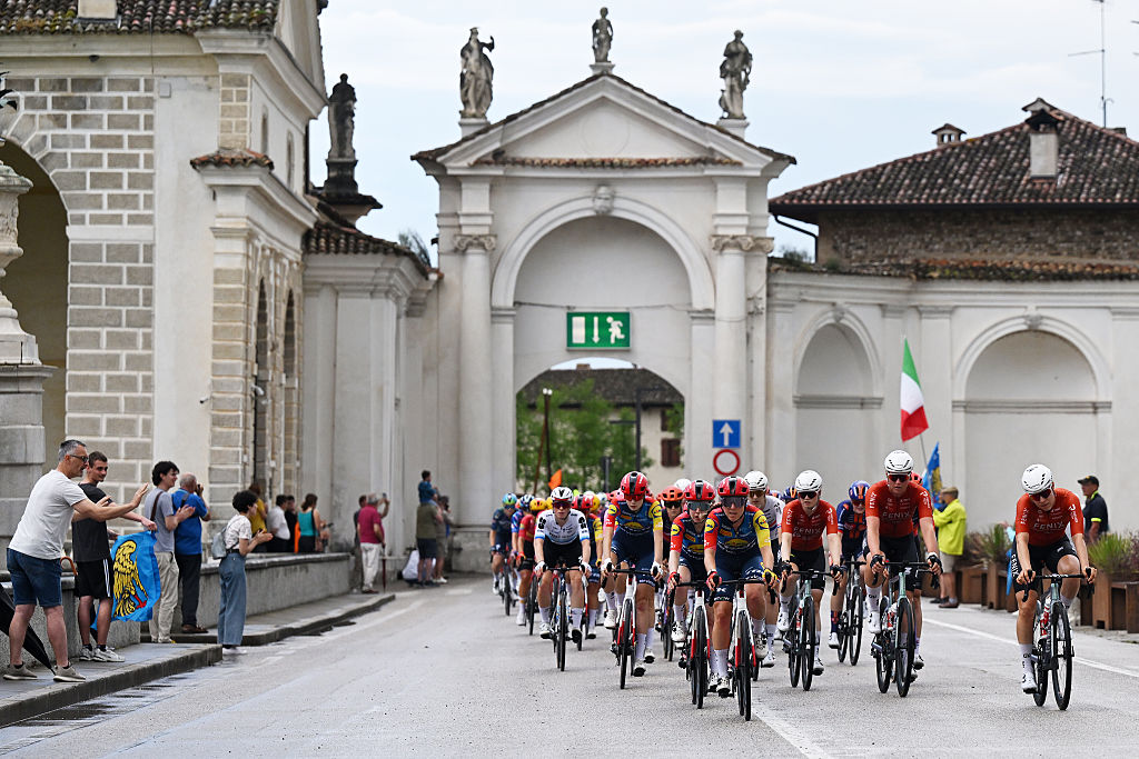 Team Lidl -Trek lead the peloton during stage 3 of the 2026 Giro d'Italia Women, a 156km stage from Bibione to Buja, Italy. (Photo by Luc Claessen/Getty Images)