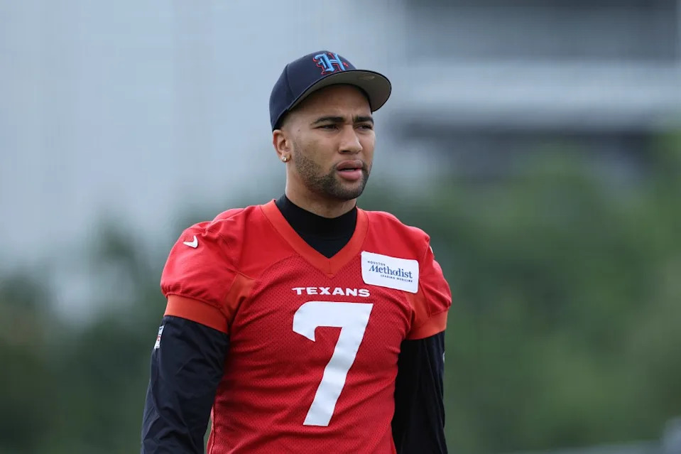 HOUSTON, TEXAS – JUNE 09: C.J. Stroud #7 of the Houston Texans walks during mandatory mini-camp at Houston Methodist Training Center on June 09, 2026 in Houston, Texas. (Photo by Jack Gorman/Getty Images)