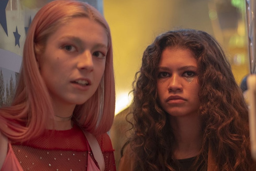 Jules (played by Hunter Schafer) and Rue (played by Zendaya) in a still from Euphoria.