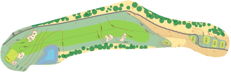Carrick’s plan for the final hole includes an elevated tee shot, a fairway framed by mango trees and Sandbelt-style bunkers (Image: Carrick Design)