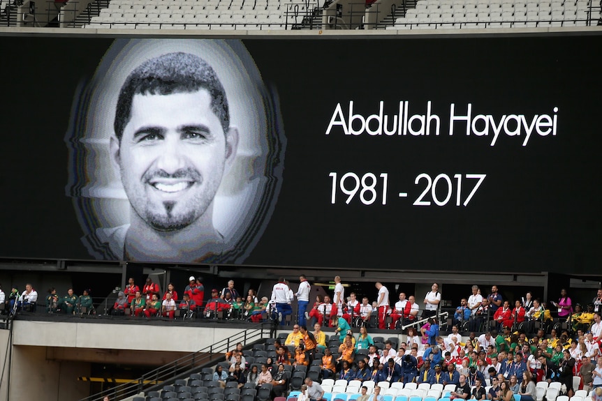A message shown for Abdullah Hayayei on a large billboard