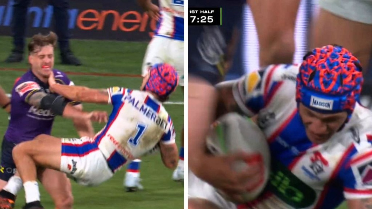 NRL 2026: Kalyn Ponga shoved to the floor by Queensland teammate Cam Munster as wild brawl breaks out