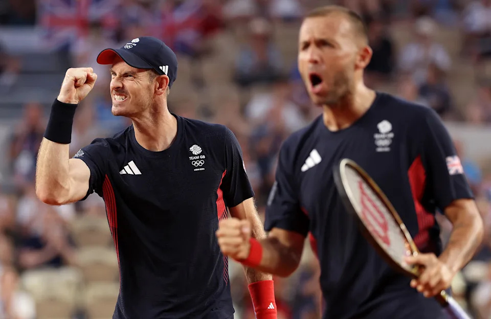 Dan Evans, pictured here playing doubles with Andy Murray at the 2024 Olympics.