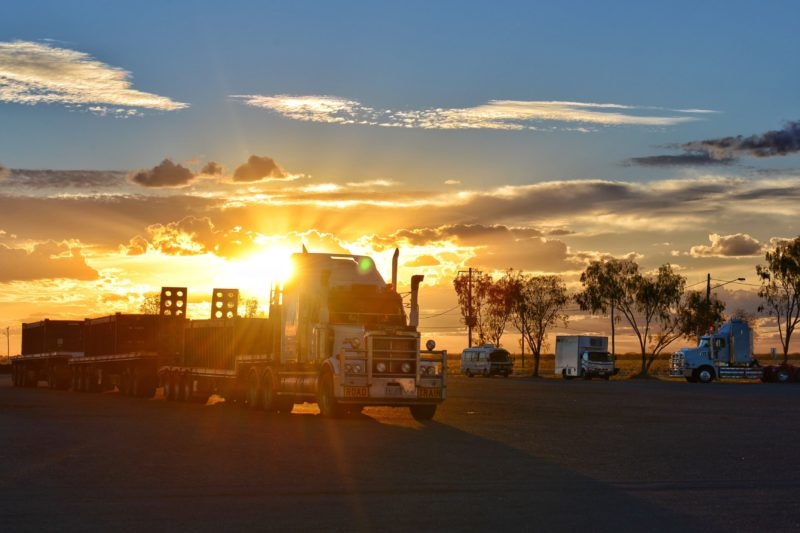truck at outback roadhouse while sun sets