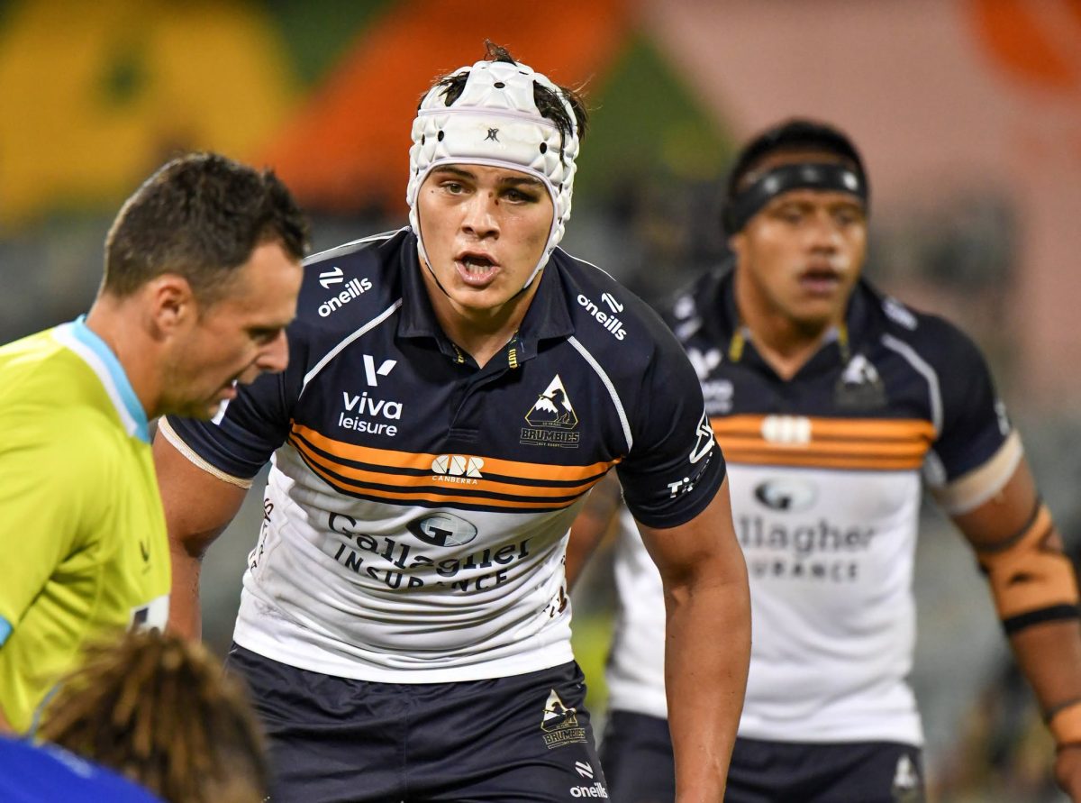 Some frustration from the Brumbies in the 33-28 loss to the Drua at GIO Stadium. Photo: Jaye Grieshaber.