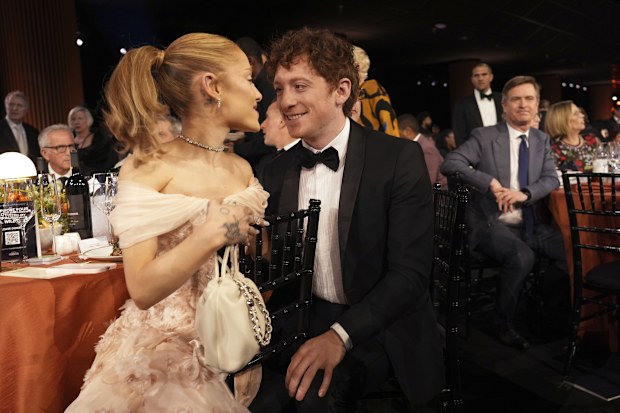 Ariana Grande, left, and Ethan Slater in the audience during the 31st annual Screen Actors Guild Awards on Sunday, Feb. 23, 2025, at the Shrine Auditorium in Los Angeles. 