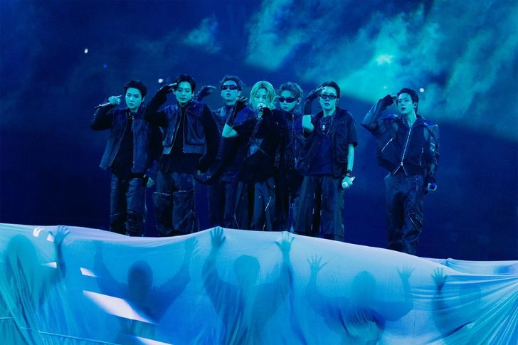 Members of K-pop boy band BTS perform the group's ongoing 'ARIRANG' World Tour at Busan's Asiad Main Stadium, Saturday. Courtesy of BigHit Music