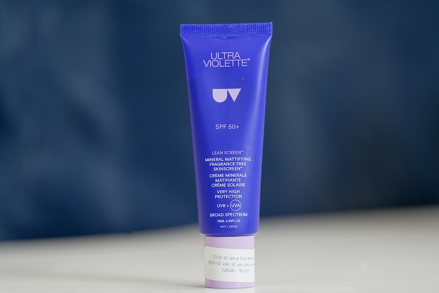 A blue tube of sunscreen.