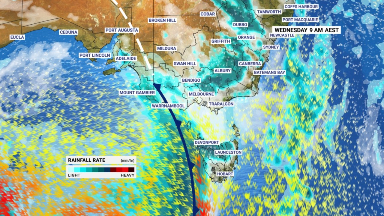 Rain set to sweep across Australia’s southern states as cold front moves bears down on east coast