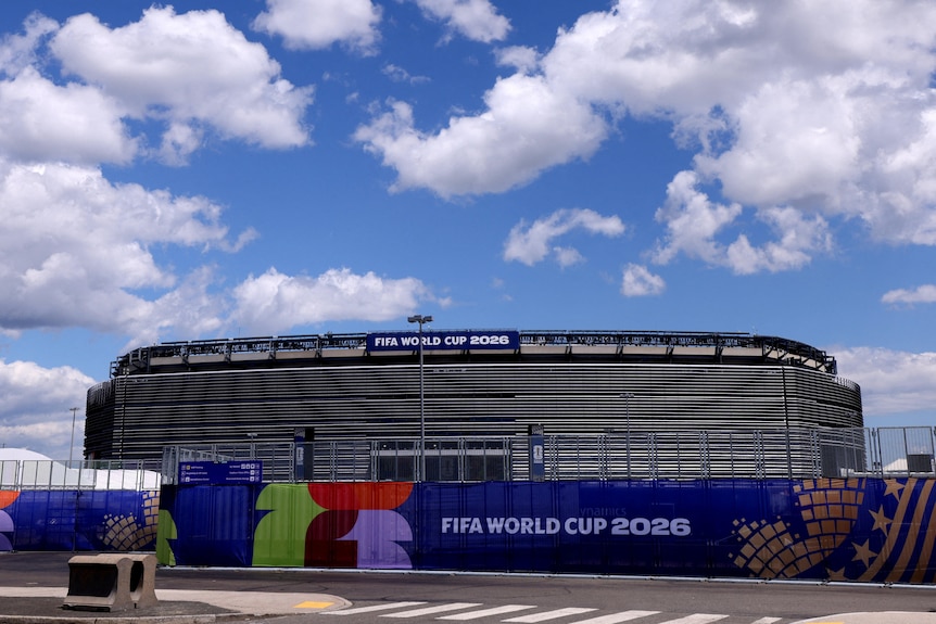New York New Jersey Stadium displays FIFA World Cup signage.