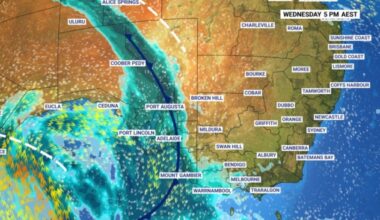 Widespread rainfall is set to drench much of the country’s west and south as a cold front pushes across Australia’s southern coastline. Picture: Sky News Weather