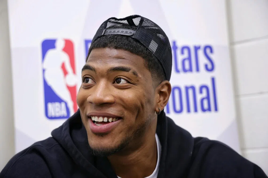 Los Angeles Lakers forward Rui Hachimura speaking to The Straits Times during the NBA Rising Stars Invitational at OCBC Arena on June 24.