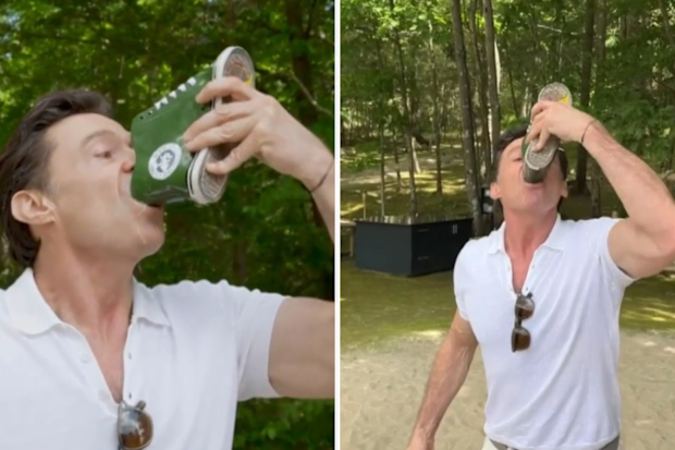 Hugh Jackman does a shoey