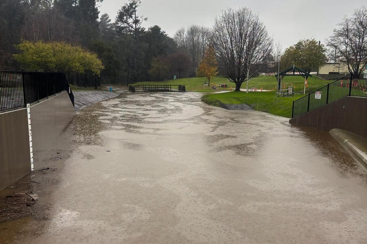 Latrobe park shut and Spreyton road flooded as wet week sets in