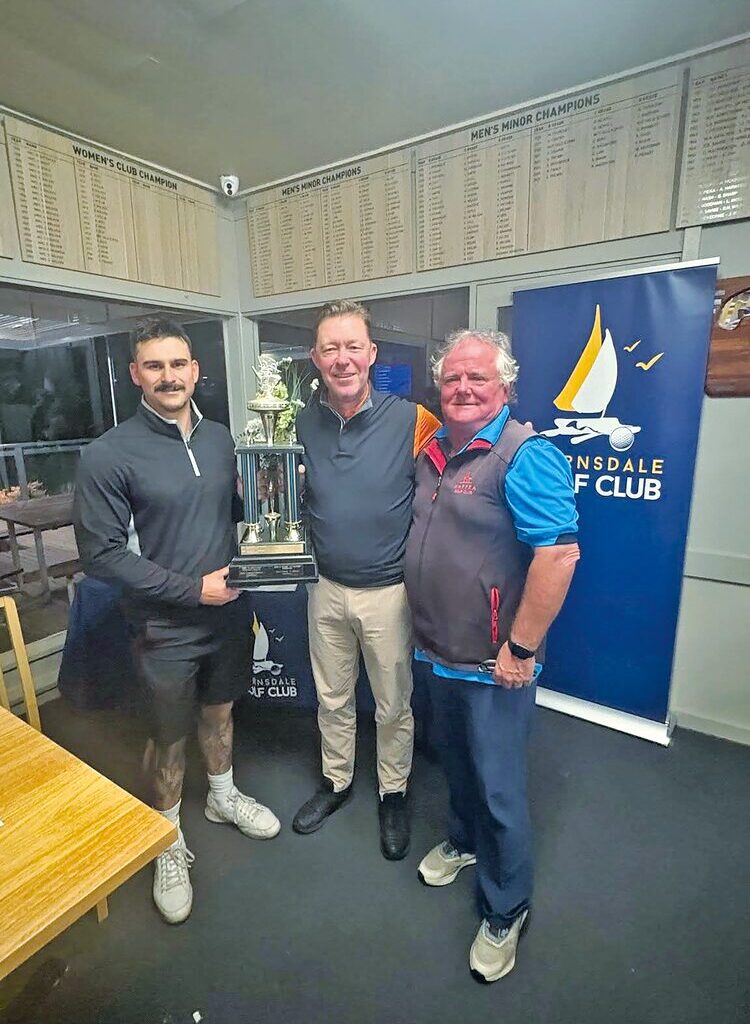 The All Gippsland Championship 4BBB event was won by Aaron Morris and Michael Thomas, who are pictured with Golf East Gippsland captain, Neil Tacey. (PS)