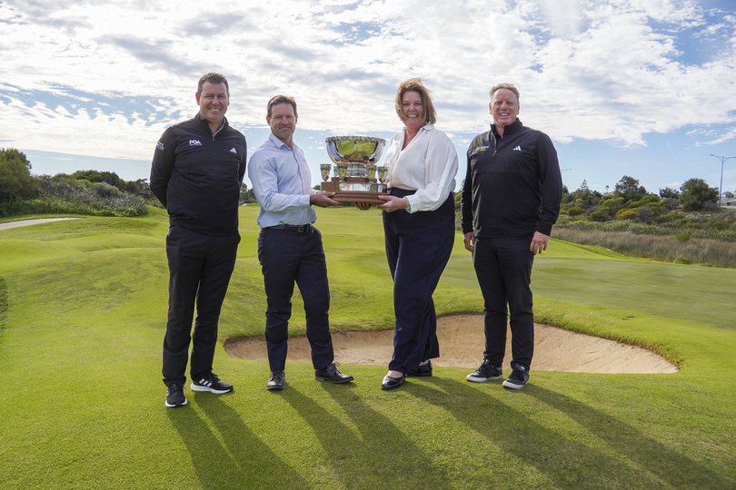 PGA of Australia tour development manager Kim Felton, Secret Harbour Golf Links general manager Ben Sweeny, City of Rockingham mayor Lorna Buchan and GolfWA chief executive Arron Minchin.