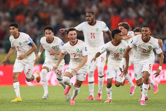 Morroco celebrate the win. 