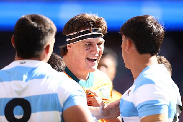 Tom Hooper of the Wallabies reacts during The Rugby Championship match.