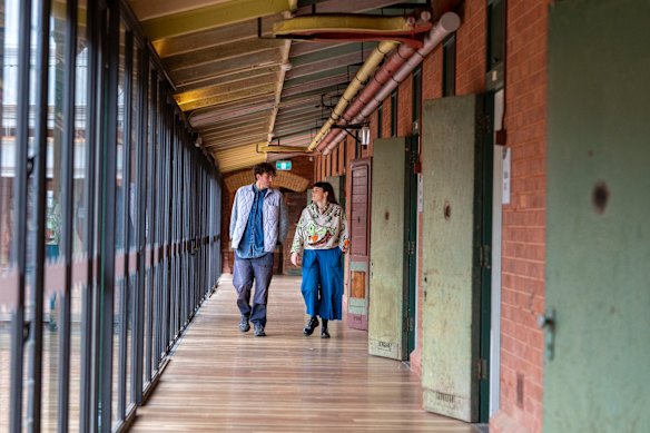 Architects Samuel Hunter and Danielle Peck at the Sunbury Community Arts and Cultural Building, which has won one of Victoria’s top architecture awards. 