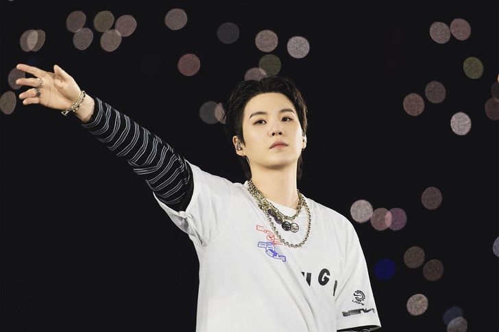 Suga of K-pop boy band BTS, performs during the group's 'ARIRANG' World Tour at Busan's Asiad Main Stadium, Saturday. Courtesy of BigHit Music