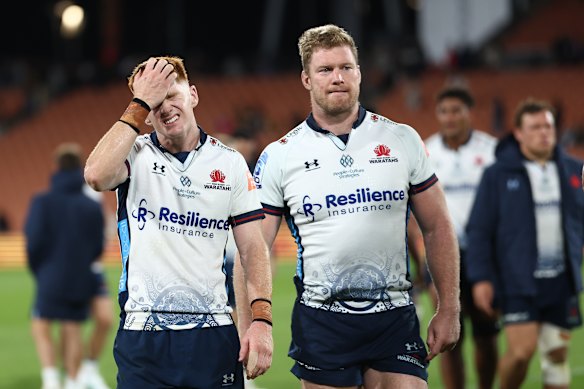 Sid Harvey (left) and the Waratahs had a night to forget against the Chiefs.