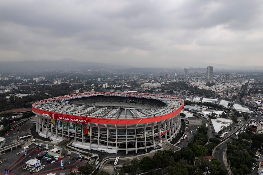 An aerial shot of the Estadio Azteca in Mexico City.