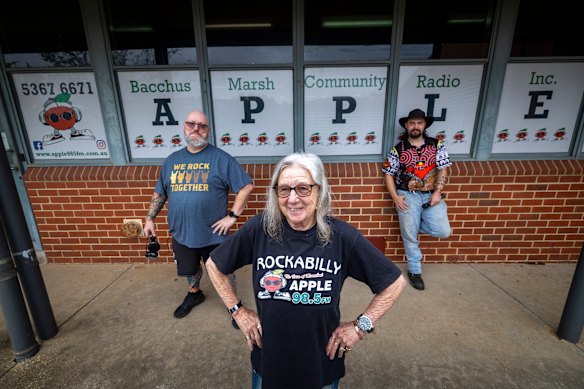 Apple of their eyes: Apple 98.5 FM president Karellyn Dangar with Metal for the Masses program presenter Adam “Stix” Gadsby (left) and Deadly Live presenter Louis Maxwell.