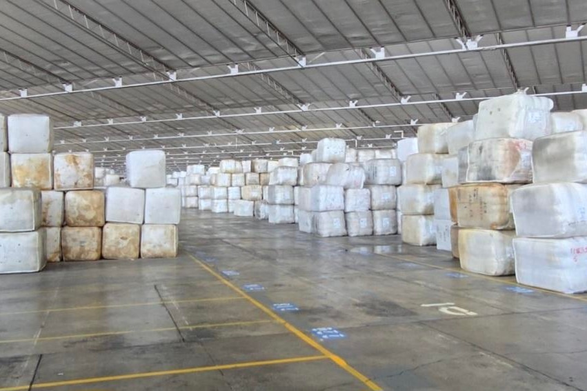 Bales of wool at the National Wool Selling Centre, Melbourne.