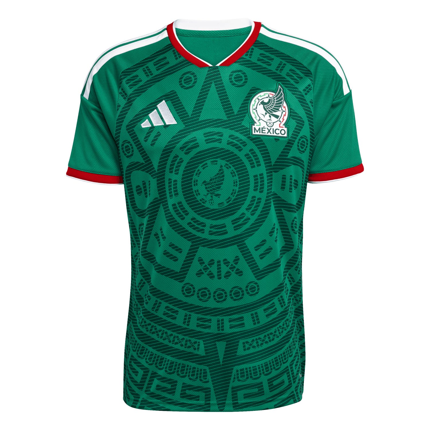 green soccer jersey representing mexico with distinctive patterns