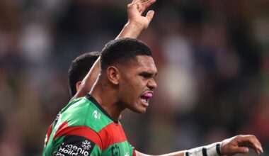 Rabbitohs’ winger Tyrone Munro arrives at Burwood Local Court. Picture: NewsWire,